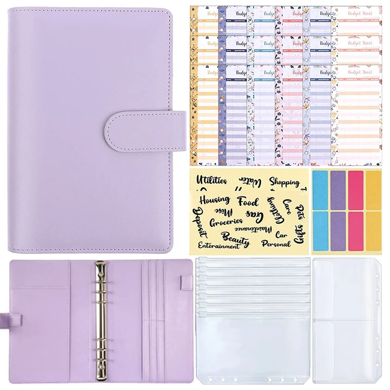 

Budget Binder A6 PU Leather Notebook Binder for Budgeting 6 Ring Cash Envelope Binder with PVC Pockets