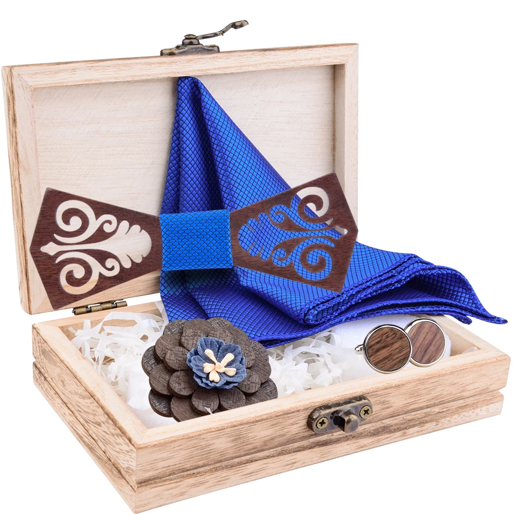 Новый набор из галстука и деревянного галстука-бабочки для мужчин Шелковый