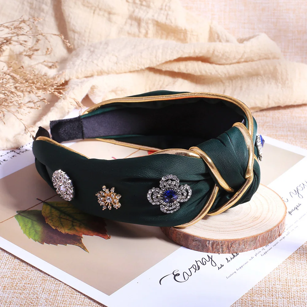 

Boutique Hair Accessories Women's Luxury Fabric Gold-rimmed Diamonds Super Flash Middle Knitted Wide-brimmed Headband Hairband