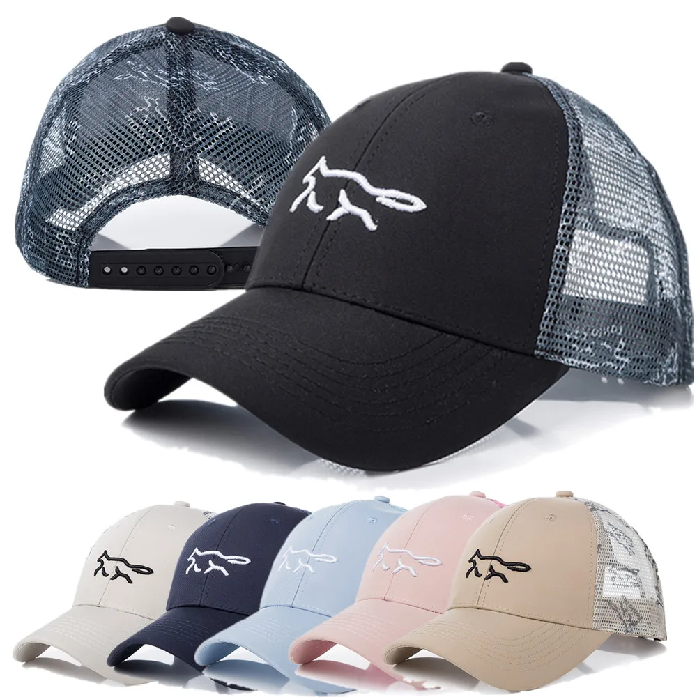 

1 PCS Unisex Mesh Cap Quality Cotton Plain Baseball Cap Casual Adjustable Hats For Women Men Fox Embroidered Trucker Hat Cap
