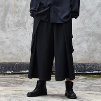 mens nine minute trousers springsummer new yamamoto style dark black japanese culottes low crotch wide leg trousers for men
