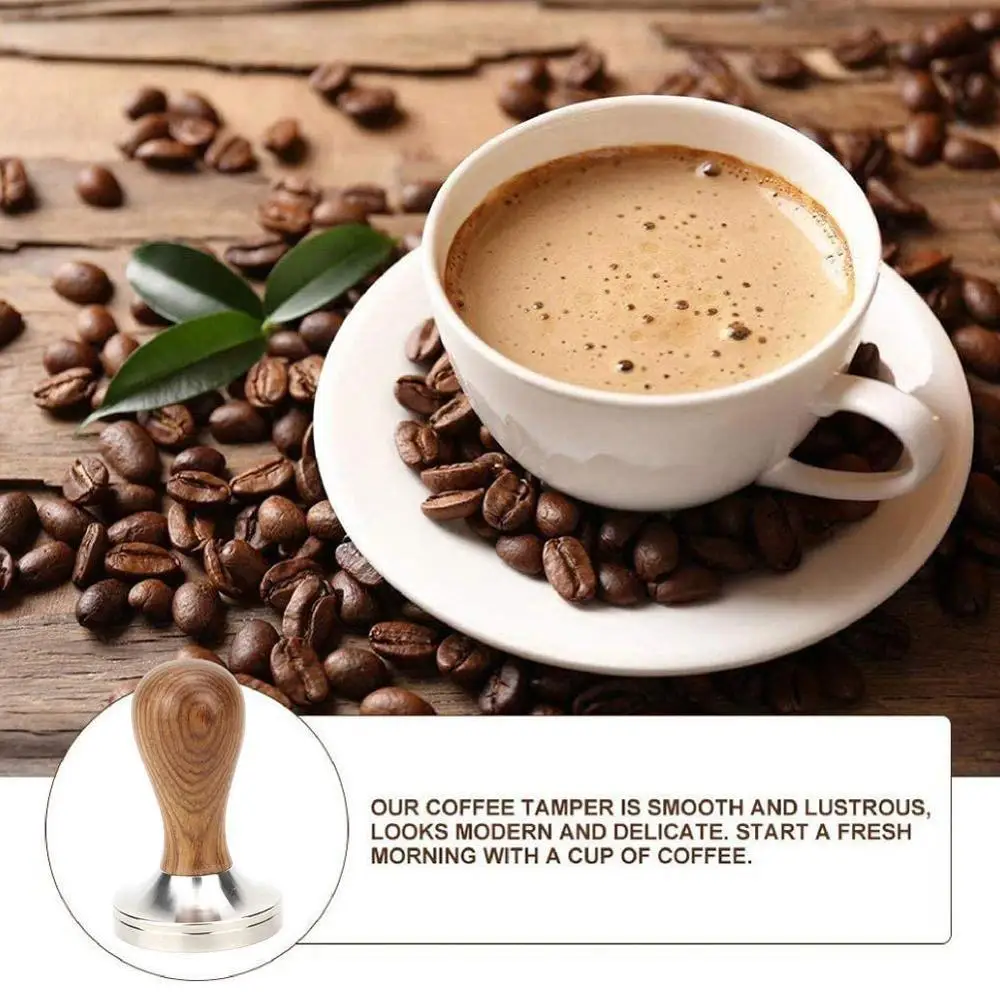 

304 Steel Golden Sandalwood Handle Tamper Leopard Pattern Hammer 51/58mm Accessories Powder Coffee Tools S4O2