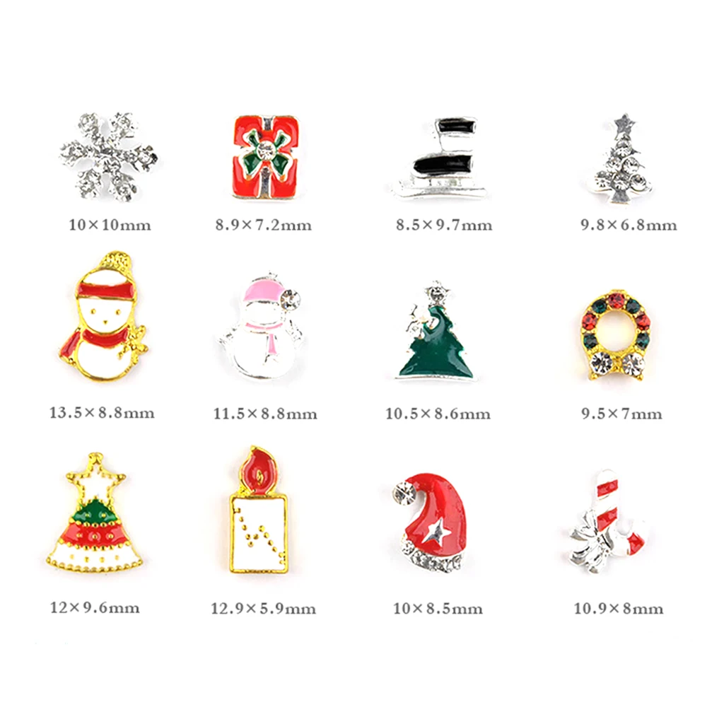 Manicure Christmas Nail Stickers Turntable Snowman Santa Gift 12 Pack Alloy Rhinestones Decorate Your | Красота и здоровье