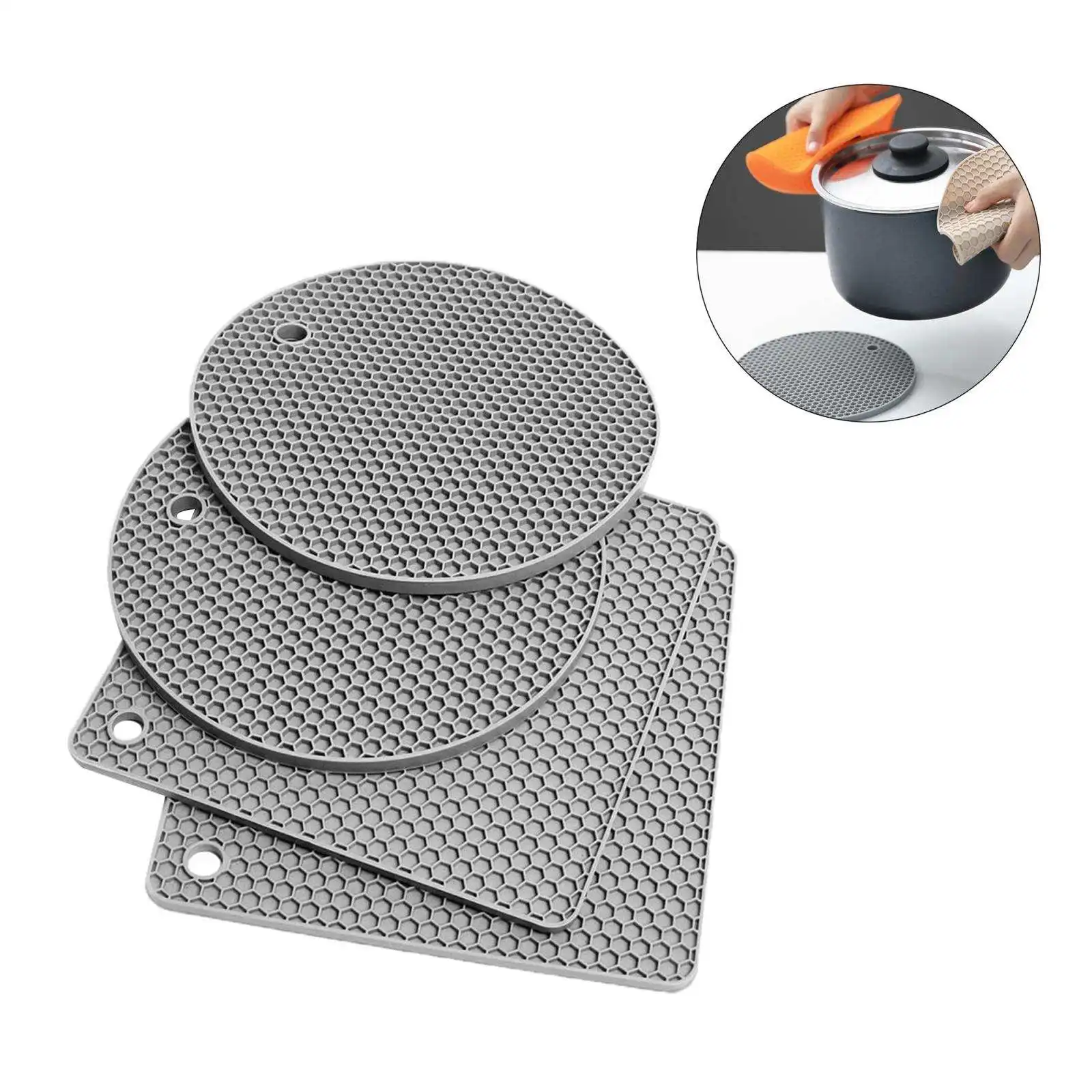 

4x Flexible Non-Slip Silicone Trivet Mat Heat Resistant Pot Holder Tray Kitchen Table Mat