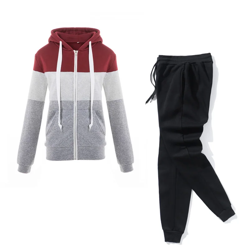 

zipper Wholesale Leisure Sports Tops Hoodie+Pants 2 Two Piece Sets For Women's Clothing Stitching Comfortable Activitywear Suits