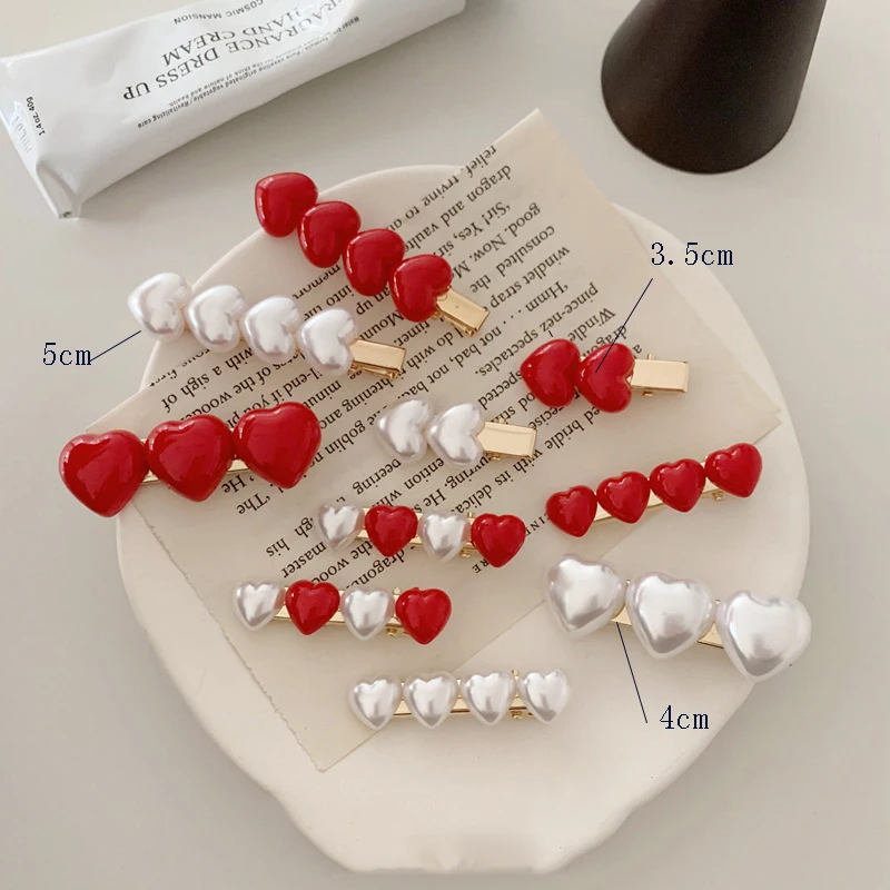 Красный белый жемчуг имитация бисера зажим для волос сердце женщин заколка