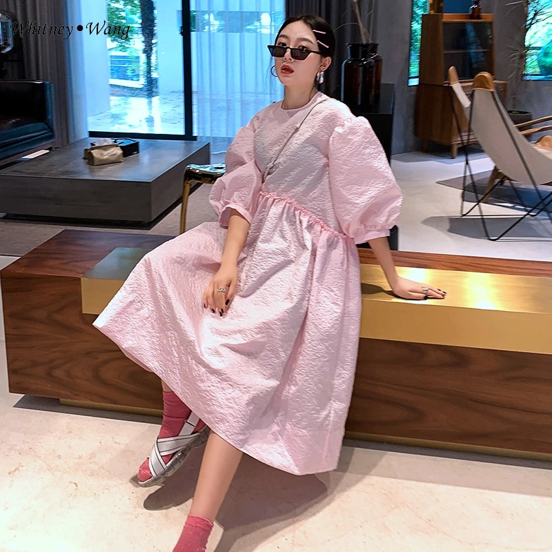 WHITNEY WANG 2019 модная уличная одежда дизайнерское стильное платье с пышными рукавами