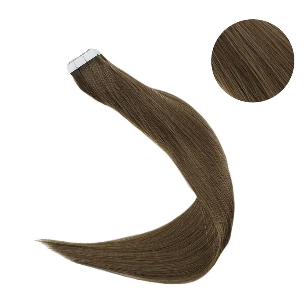 8 Light Brown Полный блеск, сплошной цвет, лента для наращивания, человеческие волосы, 100 г, 40 шт., лента для волос, кожа, уток, машина для наращивания, Remy - Цвет: 8 Light Brown