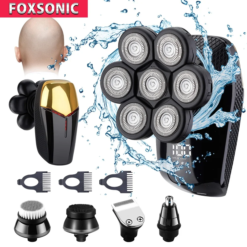 FOXSONIC New Shaver For Men 7D Independently 7 Cutter Floating Head Waterproof Electric Razor Multifunction Trimmer For Men