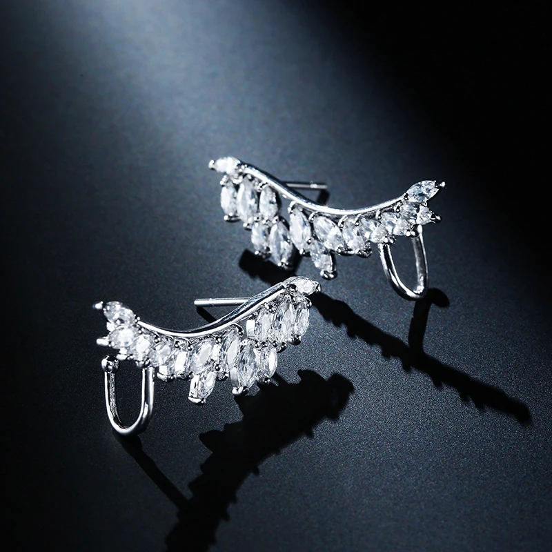 UILZ модные серьги клипсы в форме пера с кристаллами для женщин ювелирное изделие
