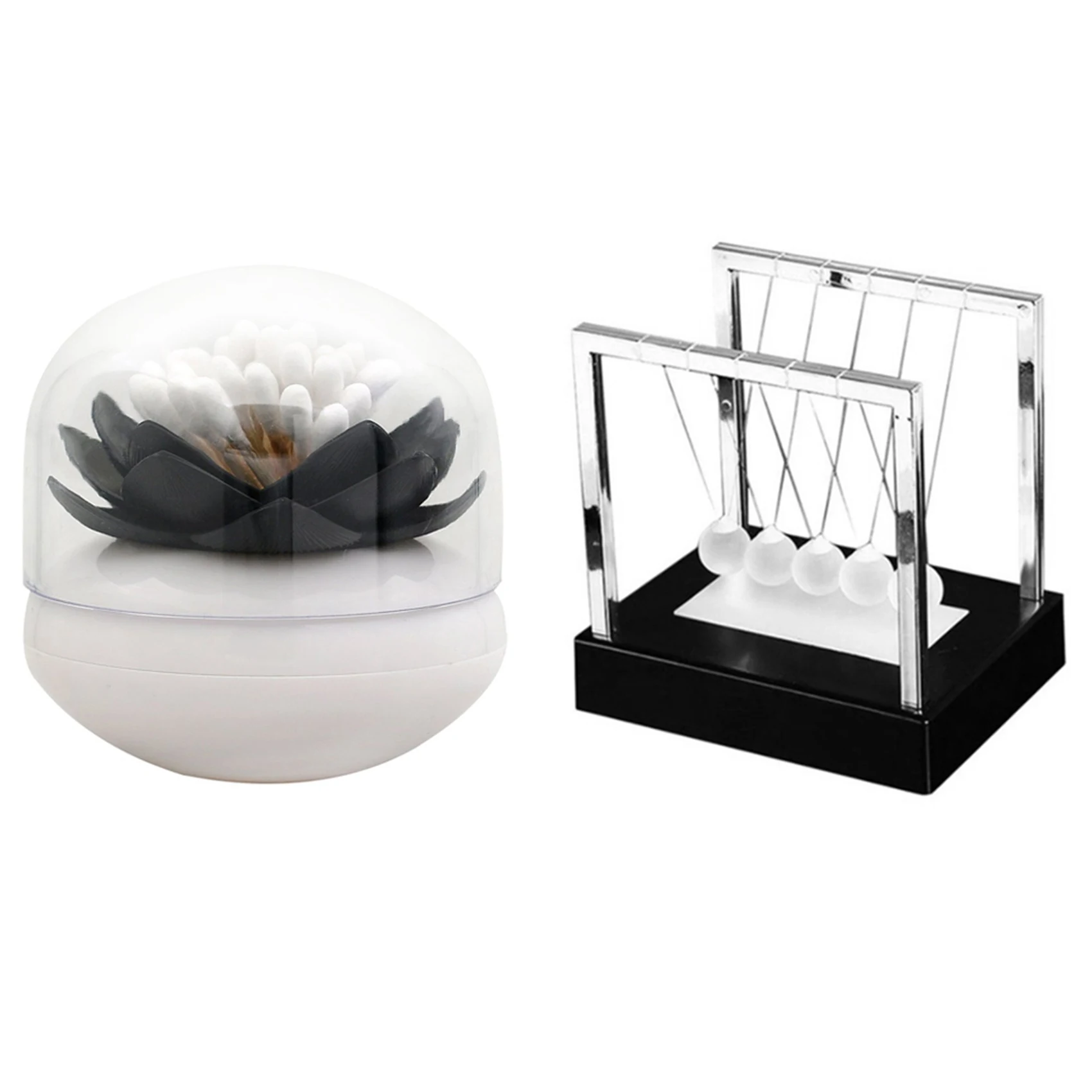 

Hot Chic Lotus Flower Cotton Bud Holder Toothpick Case With Newtons Cradle LED Light Up Kinetic Energy Home Science Toys
