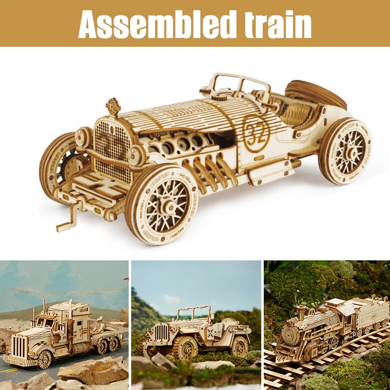 

3D Wooden Puzzle Train Model DIY Wooden Train Toy Mechanical train model kit PAK55