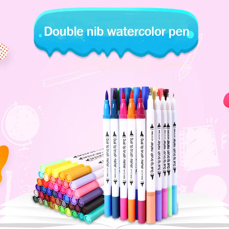 

Двухконцевая кисть, цветная ручка, Мягкая головка 48 цветов, маркер на водной основе, крючок, ручка, граффити, живопись для студентов