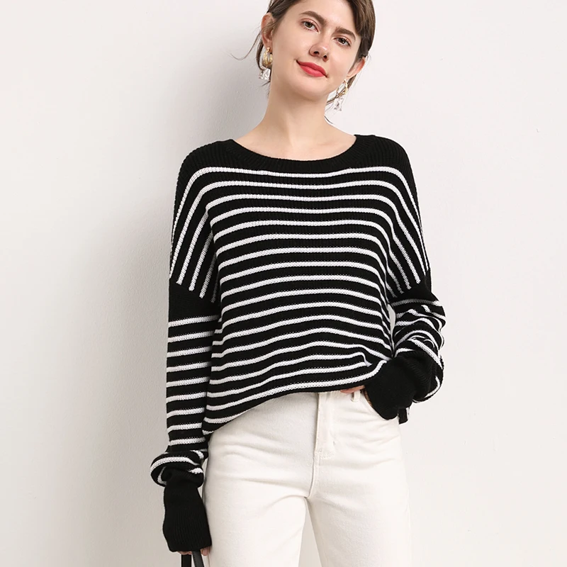 

Spring and Autumn Cashmere Sweater Women Fashion Sexy O-neck Pullover Loose 100% Wool Long Sleeve Large Size Knitted Top