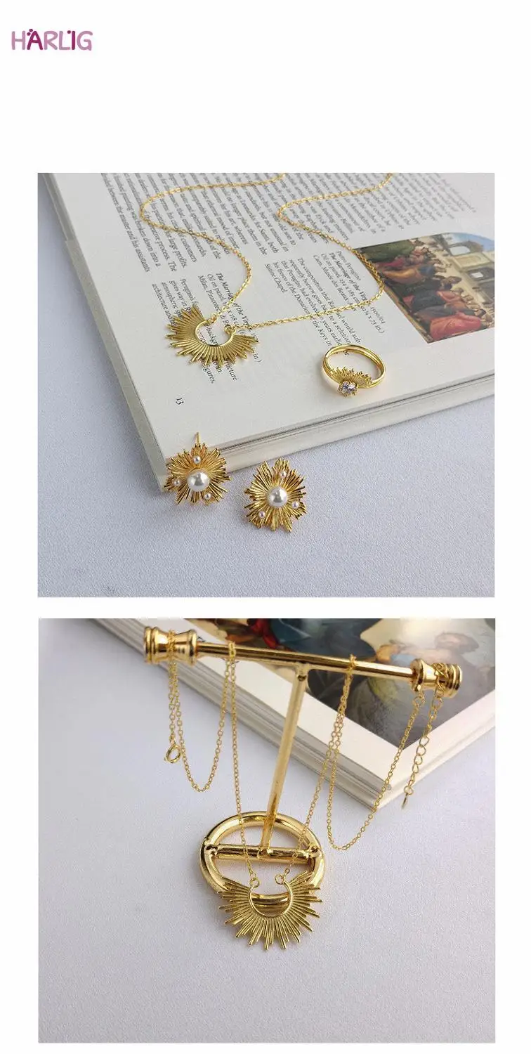 

Harlig sterling silver S925 gold color pendant necklace for women allergy free fashion jewelry trendy style