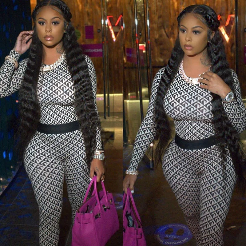 

Fall 2021 new fashion digital print long sleeve top slim sports casual pantsuit