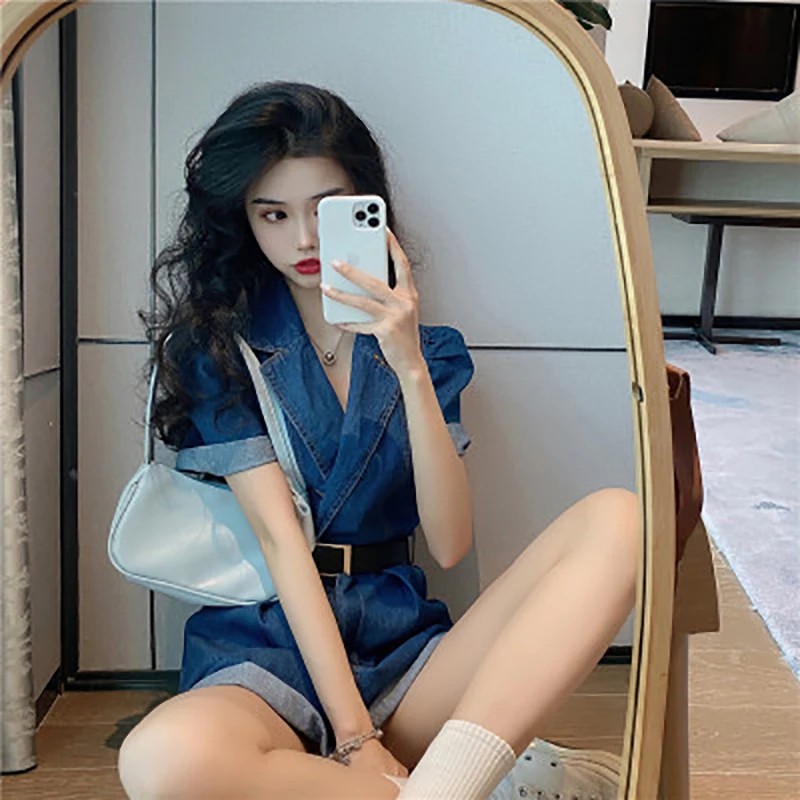 Женский комбинезон с высокой талией Свободный широкими штанинами повседневные