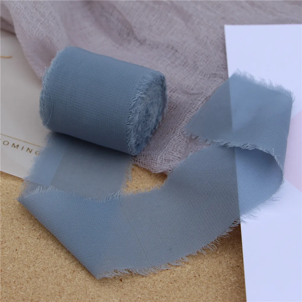 Blue Jade 4 см х 5,5 м прозрачная потрепанная обрезная шифоновая шелковая лента свадебные приглашения букеты ручной работы пыльная роза лента с бахромой ремесло Flatlay Prop - Цвет: Blue Jade