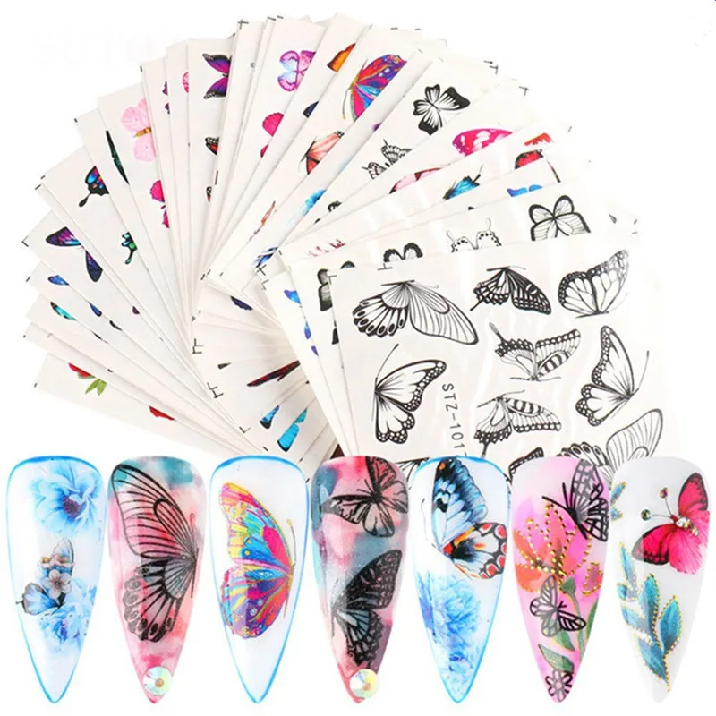 

30 Sheet/Set Summer Colorful Silder Butterfly Designs Nail Art Stickers Watermark DIY Colorful Tips Nail Decals Manicure Tool