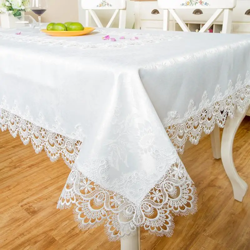 Скатерть кружевная прямоугольная для стола белая Водонепроницаемая скатерть на