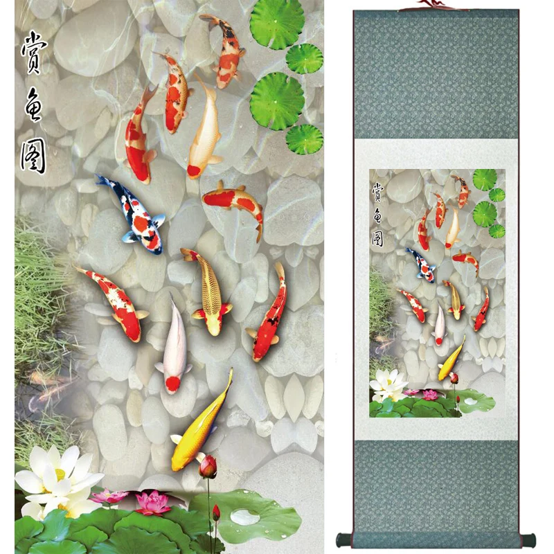 

Fish painting Silk scroll paintings traditional art Chinese painting Printed painting 2017112610