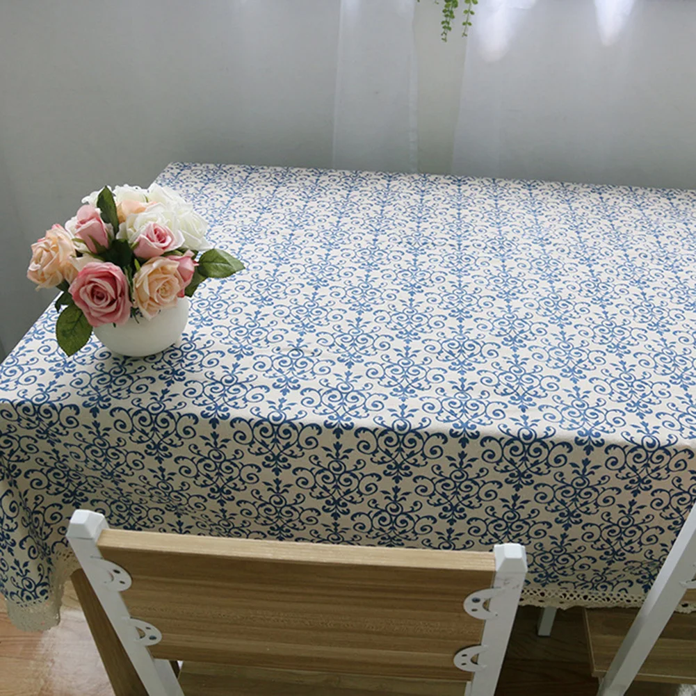 Ретро синяя и белая китайская фарфоровая хлопковая льняная скатерть кухонные