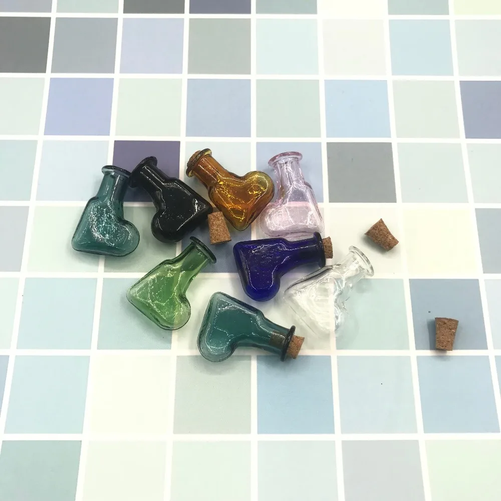 20 штук в форме сердца Форма мини стекло 10 цветов дрейфующие бутылки с пробкой