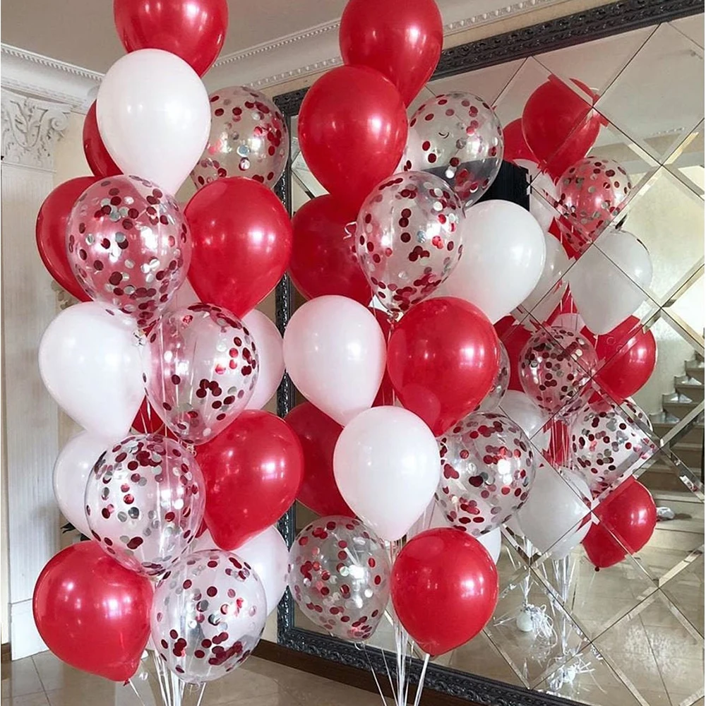 Happy Birthday Balloons Red And White 30Pcs White Red Confetti Balloons Set Wedding Decor Valentines Day Balloon  Baby Birthday Party Decorations Kids Adult Supplies - Ballons & Accessories  - Aliexpress