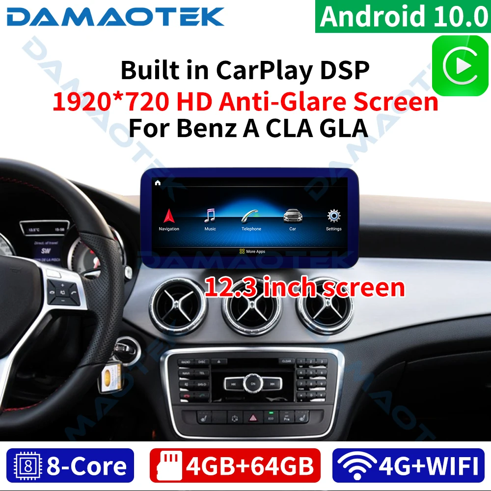 Антибликовый экран DamaoTek Android 10 0 12 3 дюйма GPS-навигация для Mercedes-Benz A W176 CLA C117 GLA X156