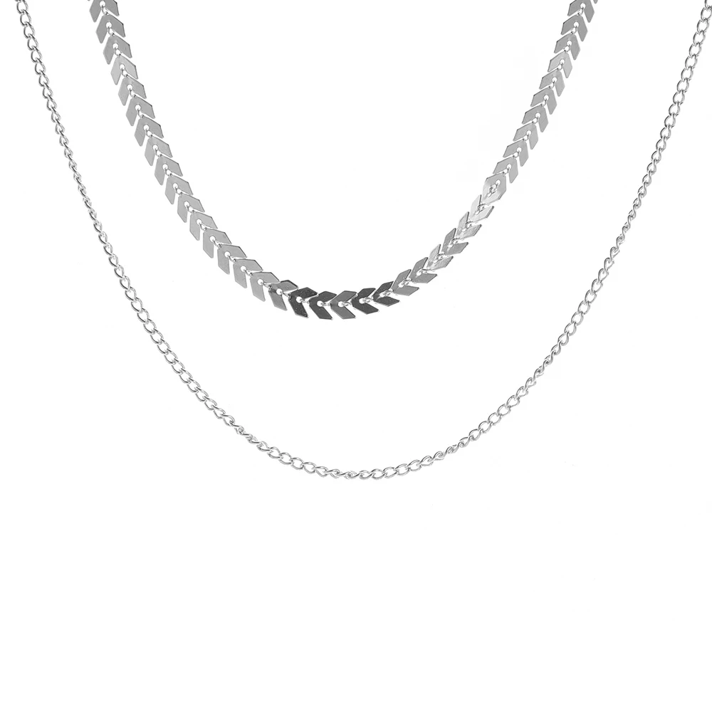 Gargantilla de cadena cheuron dos collares con capas joyeria espina pescado|Цепочки| |