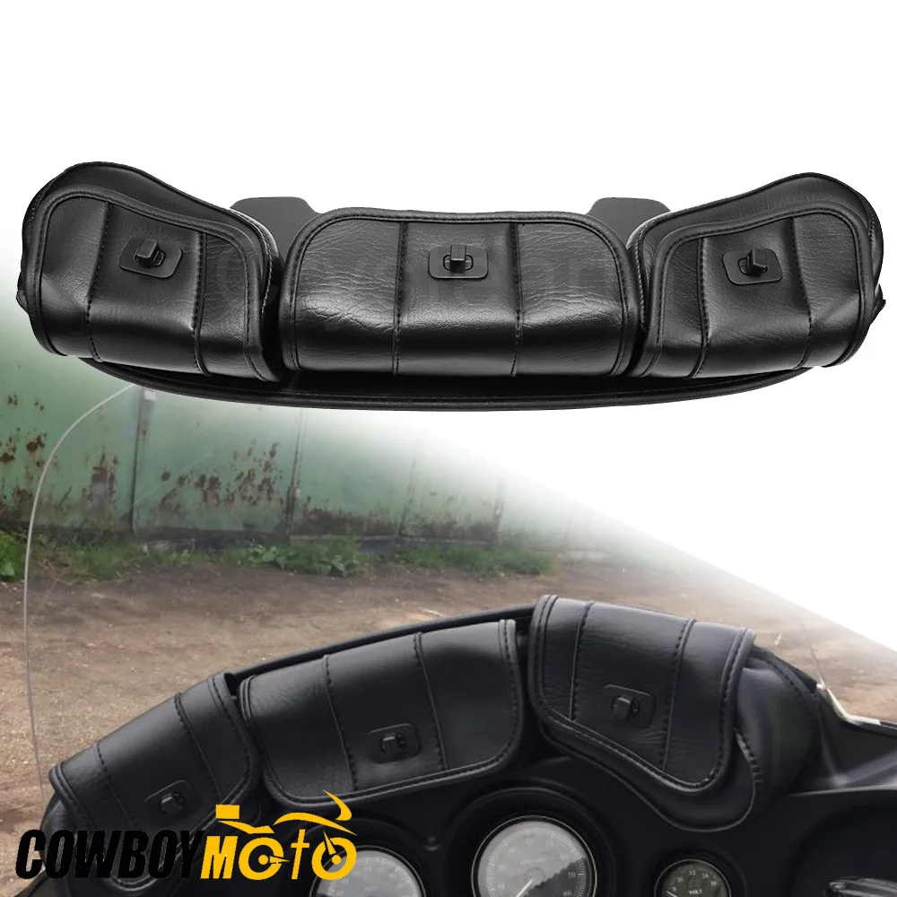 

Сумка на лобовое стекло мотоцикла, обтекатель, 3 кармана, карманная сумка на лобовое стекло для Harley Touring Electra Street Glide Road King, 1996-2013, 2012