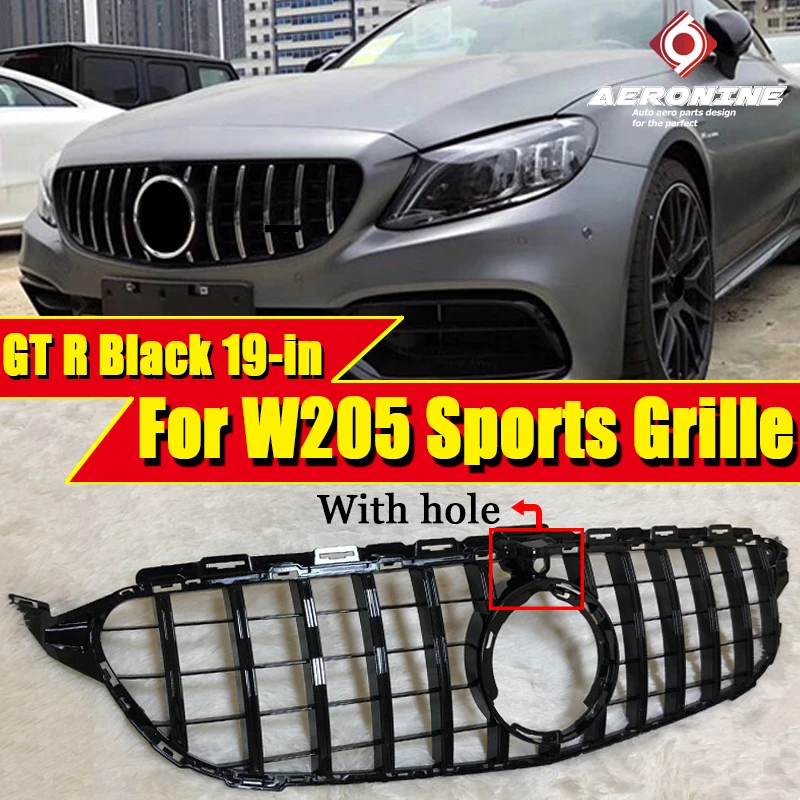 W205SpGTGrBl19inA Для Mercedes W205 C205 c-класс Спорт GTS решетка гриль грили ж/камера ABS глянцевый черный C63 Стиль прямой 1:1 замена-in - Цвет: W205SpGTGrBl19inA