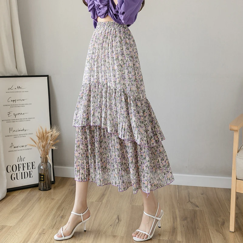 Женская винтажная юбка с высокой талией длинная белая из эластичного шифона в