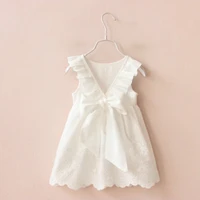 hot sale pure white dress summer girls bowknot big v open back hem skirt