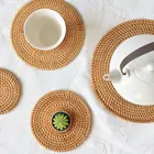 Подставки для столовых приборов ручной работы из ротанга, круглая изоляционная подставки для чаятарелкиСтоловые приборы кухонные принадлежности кунг-фу