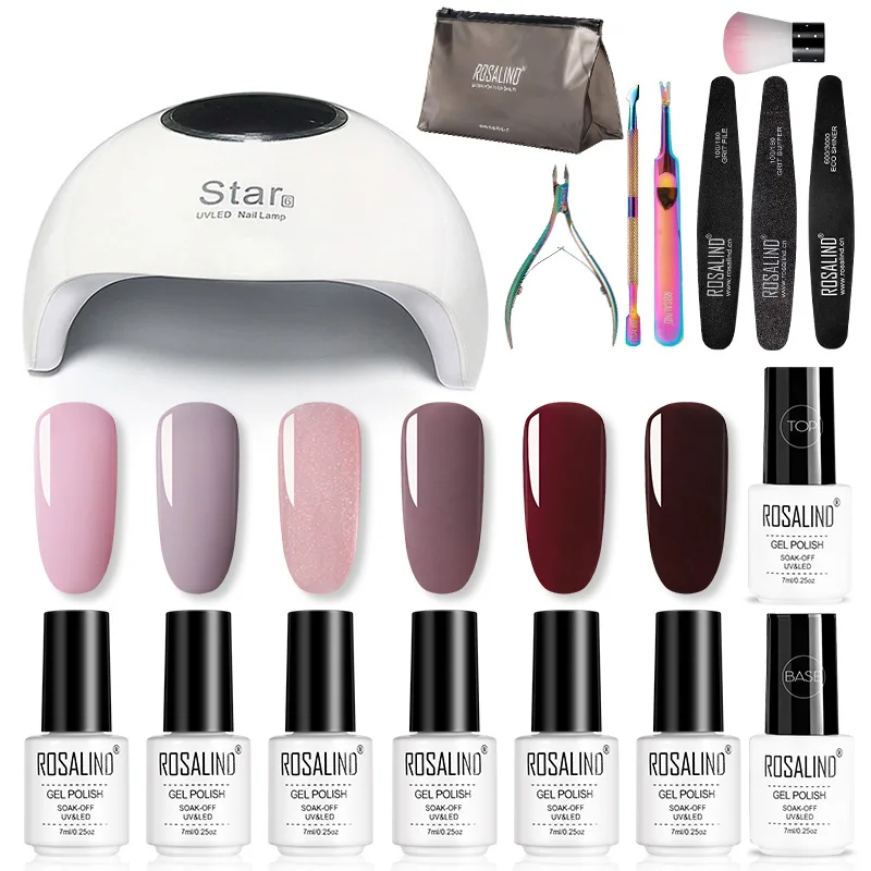 Комплект гель-лаков для ногтей ROSALIND гибридный набор полуперманентных маникюра