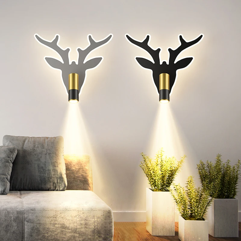 Modern Minimalist LED Wall Light Nordic Creative Bedside Lamp Deer Head Spotlight Hallway Living Room Aisle Lights Home Decor D