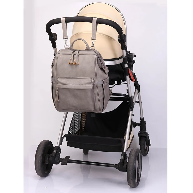 Bolsa de pa&ntilde;ales de cuero PU, mochila de maternidad impermeable para cochecito de beb&eacute;, bolsas de mam&aacute;, bolsa de pa&ntilde;ales de PU, bolsa de botella de gran capacidad-3