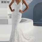 Женское кружевное платье-Русалка JEHETH, длинное вечернее платье до пола с V-образным вырезом и открытой спиной, в стиле бохо, для свадьбы