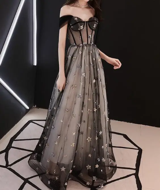 Это платья черное блестящее платье со звездами элегантное официальное с