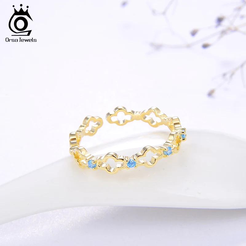 ORSA JEWELS кольцо чистый 925 Серебряные Регулируемые кольца для Для женщин 4 стиль Дополнительный синий и ясно AAAA фианит укладки вогнутые кольца ювелирные изделия SR140
