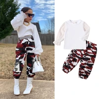 toddlers baby girls set sweet long sleeve round collar tops t shirt camouflage long pants set 2pcs little girls outfit