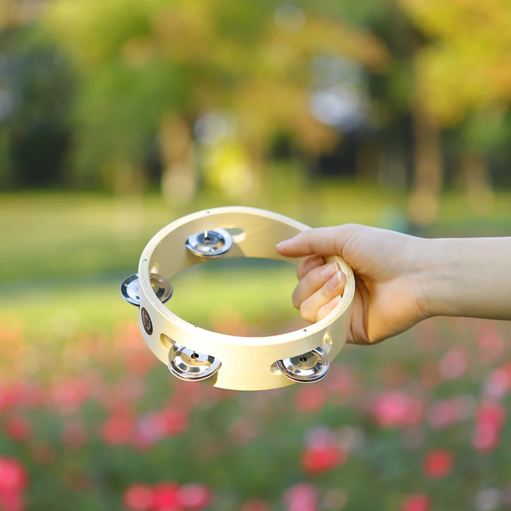 

6 Inch Handbell Tambourine Metal Bell Wooden Rattle Ball Percussion Hand Bell Party Game Baby Toy Musical Instrument Kids Gift