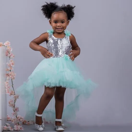 

Custom Flower Girl Dress Tulle Sequined High Low Princess Birthday Party Dress Girls Pageant Gowns Photoshoot
