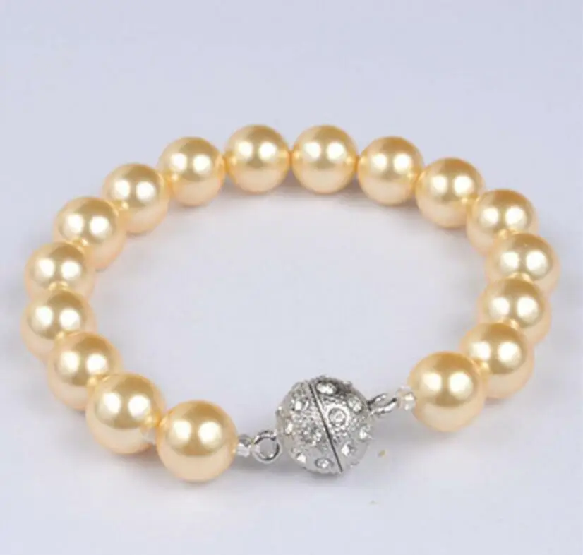 

Fashion Women's 10mm Yellow South Sea Shell Pearl Gem stone Bracelet 7.5" AAA
