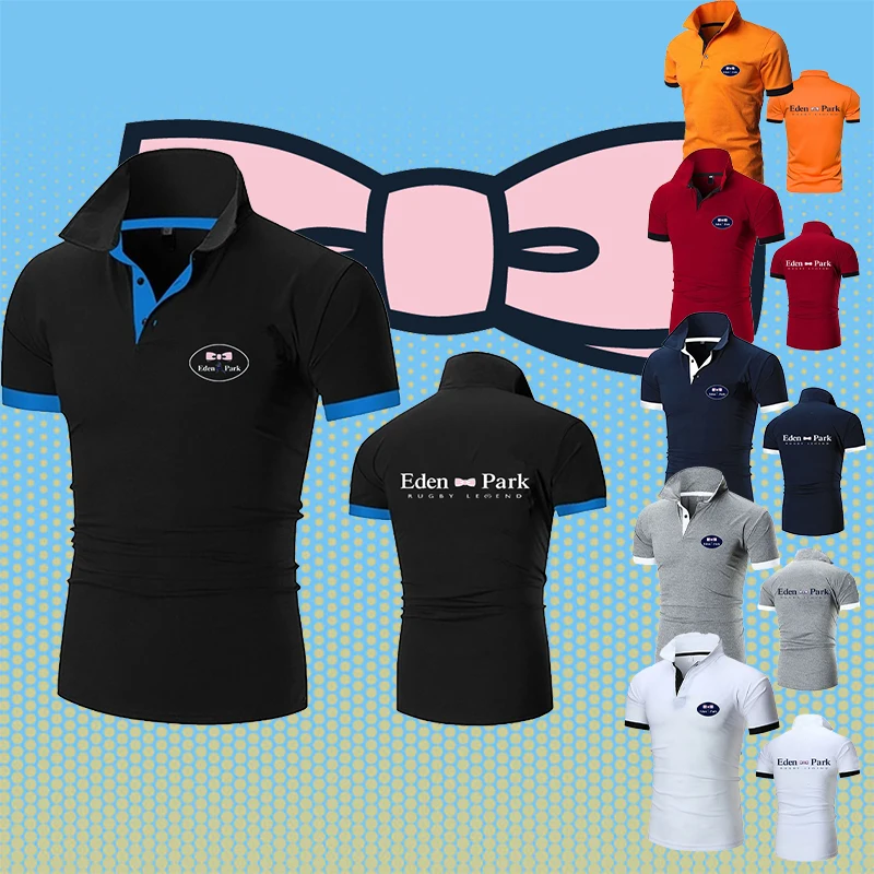 

Новинка, поло Eden с принтом логотипа и коротким рукавом, Мужская модная повседневная приталенная дышащая однотонная деловая мужская рубашка...