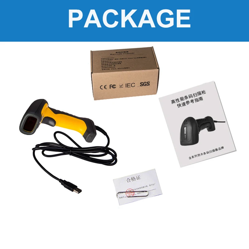 Проводной портативный сканер штрих кодов 2D COMS водонепроницаемый USB QR считыватель