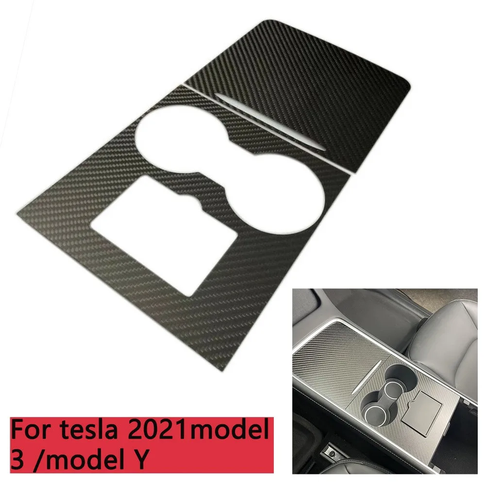 

3pcs Set Gear Shift Box Panel Cover Black Trim Carbon Fiber Interior New