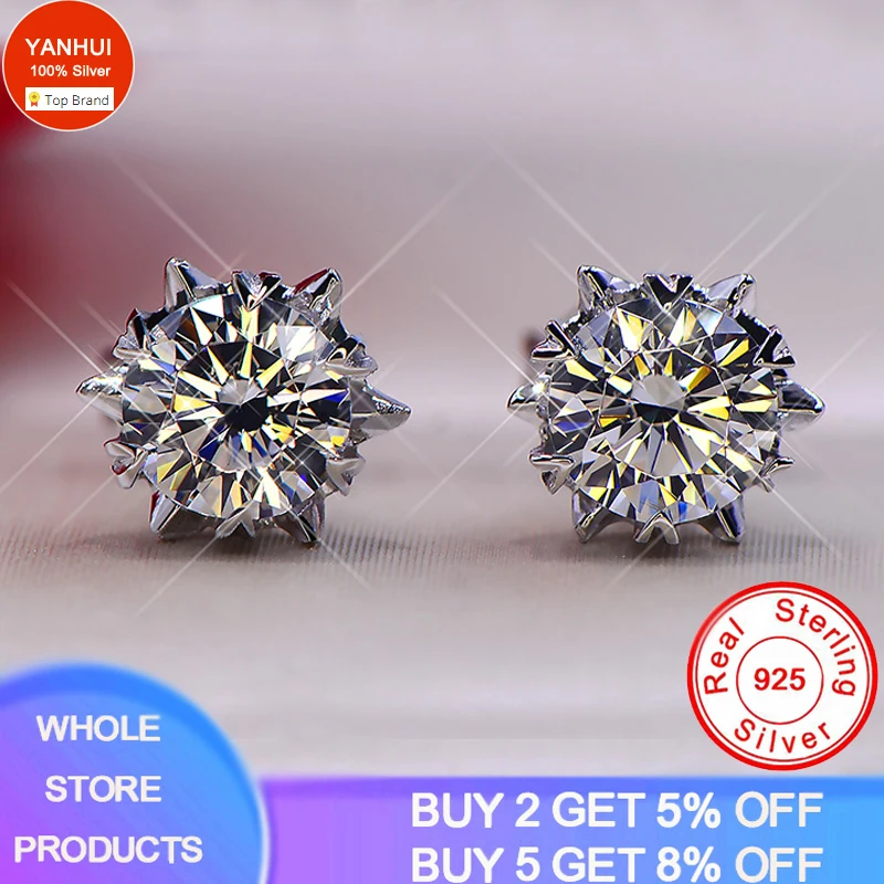 

With Certificate 2.0ct New Sterling Silver 925 Snowflake Earrings For Women Wedding Jewelry Gifts No Fade Allergy Free