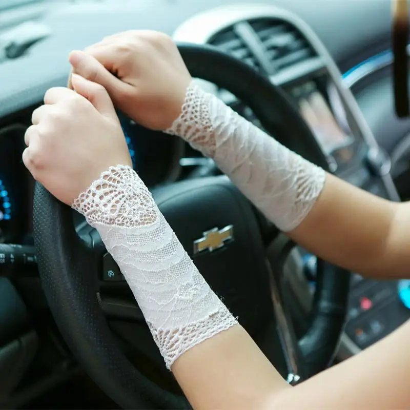 

Summer Ladies Sexy Lace Arm Warmers Women Short Cuff Wrist Scar Covered Driving Fingerless Gloves 18cm/38cm Short Sleeves AGB658